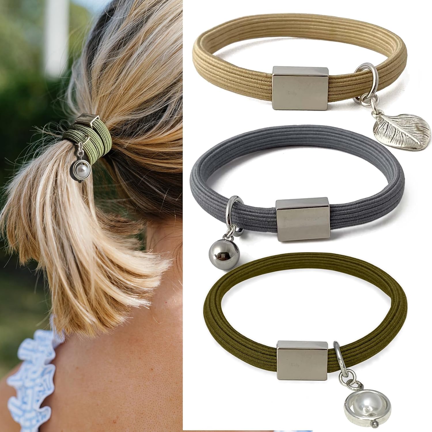 垂れ♡リボンNo.9☆デニム☆ハートのチャーム付き ドット＆ハート